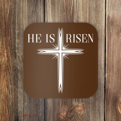 Easter Cross He Is Risen Jesus Christian Coaster