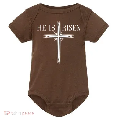 Easter Cross He Is Risen Jesus Christian Baby Bodysuit
