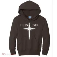 Easter Cross He Is Risen Jesus Christian Kids Hoodie thumb 0