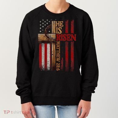 Easter Cross He Is Risen Jesus Christian Usa Flag Women's Sweatshirt