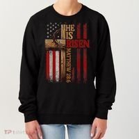 Easter Cross He Is Risen Jesus Christian Usa Flag Women's Sweatshirt thumb 0