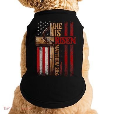 Easter Cross He Is Risen Jesus Christian Usa Flag Doggie Tank