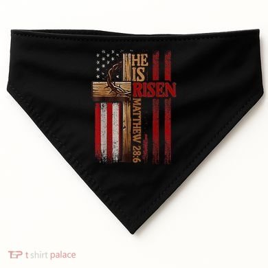 Easter Cross He Is Risen Jesus Christian Usa Flag USA-Made Doggie Bandana