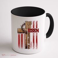 Easter Cross He Is Risen Jesus Christian Usa Flag Coffee Mug thumb 1