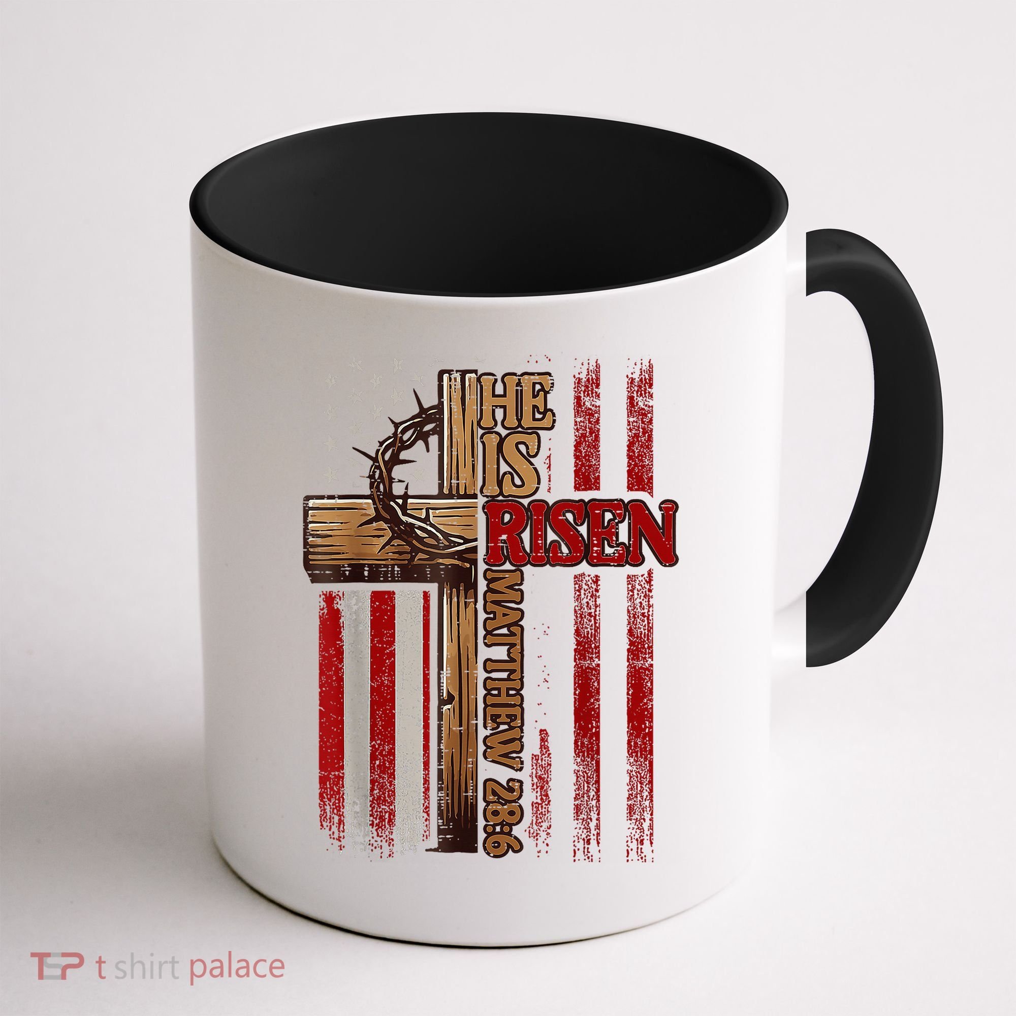 Easter Cross He Is Risen Jesus Christian Usa Flag Coffee Mug
