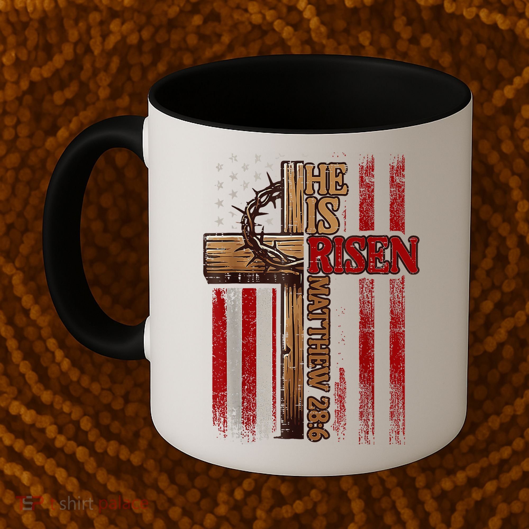 Easter Cross He Is Risen Jesus Christian Usa Flag Coffee Mug