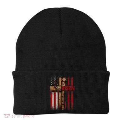 Easter Cross He Is Risen Jesus Christian Usa Flag Beanie