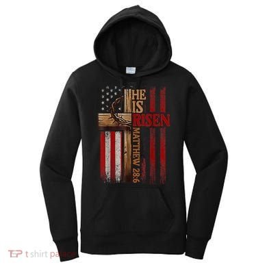 Easter Cross He Is Risen Jesus Christian Usa Flag Women's Hoodie