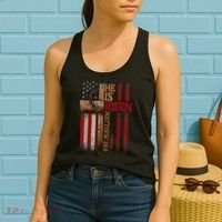 Easter Cross He Is Risen Jesus Christian Usa Flag Women's Tank Top thumb 2
