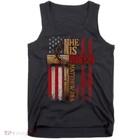 Easter Cross He Is Risen Jesus Christian Usa Flag Tank Top thumb 0