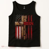 Easter Cross He Is Risen Jesus Christian Usa Flag Tank Top thumb 2