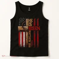 Easter Cross He Is Risen Jesus Christian Usa Flag Tank Top thumb 2