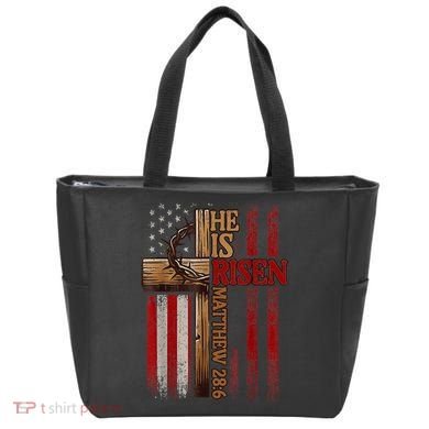 Easter Cross He Is Risen Jesus Christian Usa Flag Tote Bag