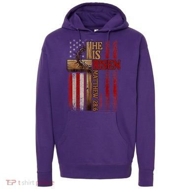 Easter Cross He Is Risen Jesus Christian Usa Flag Hoodie