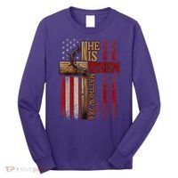 Easter Cross He Is Risen Jesus Christian Usa Flag Long Sleeve Shirt thumb 0