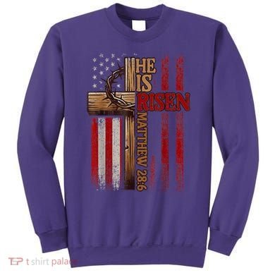 Easter Cross He Is Risen Jesus Christian Usa Flag Sweatshirt