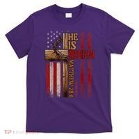 Easter Cross He Is Risen Jesus Christian Usa Flag T-Shirt thumb 0