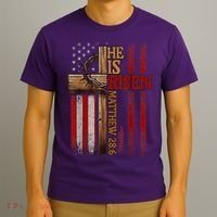 Easter Cross He Is Risen Jesus Christian Usa Flag T-Shirt thumb 3