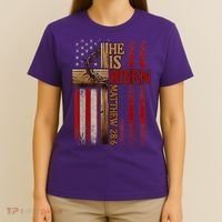 Easter Cross He Is Risen Jesus Christian Usa Flag T-Shirt thumb 4