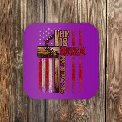 Easter Cross He Is Risen Jesus Christian Usa Flag Coaster