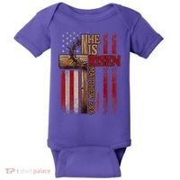 Easter Cross He Is Risen Jesus Christian Usa Flag Baby Bodysuit thumb 0