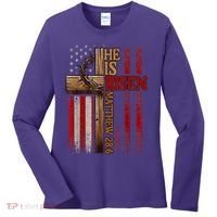Easter Cross He Is Risen Jesus Christian Usa Flag Women's Long Sleeve Shirt thumb 0