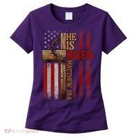 Easter Cross He Is Risen Jesus Christian Usa Flag Women's T-Shirt thumb 0