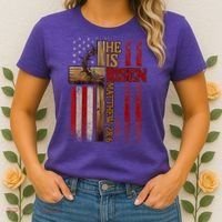 Easter Cross He Is Risen Jesus Christian Usa Flag Women's T-Shirt thumb 2