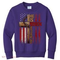 Easter Cross He Is Risen Jesus Christian Usa Flag Kids Sweatshirt thumb 0