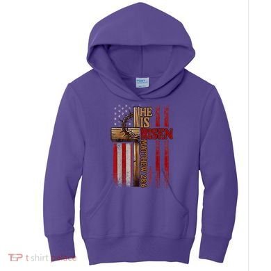 Easter Cross He Is Risen Jesus Christian Usa Flag Kids Hoodie
