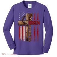Easter Cross He Is Risen Jesus Christian Usa Flag Kids Long Sleeve Shirt thumb 0