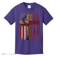 Easter Cross He Is Risen Jesus Christian Usa Flag Kids T-Shirt thumb 0