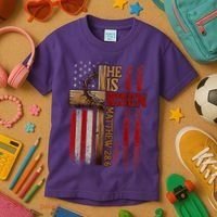Easter Cross He Is Risen Jesus Christian Usa Flag Kids T-Shirt thumb 3