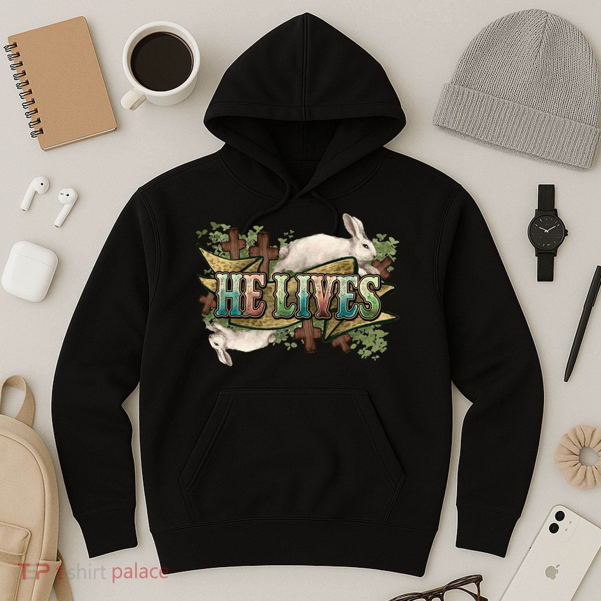 Easter Cross He Is Risen Jesus Christian He Lives Hoodie