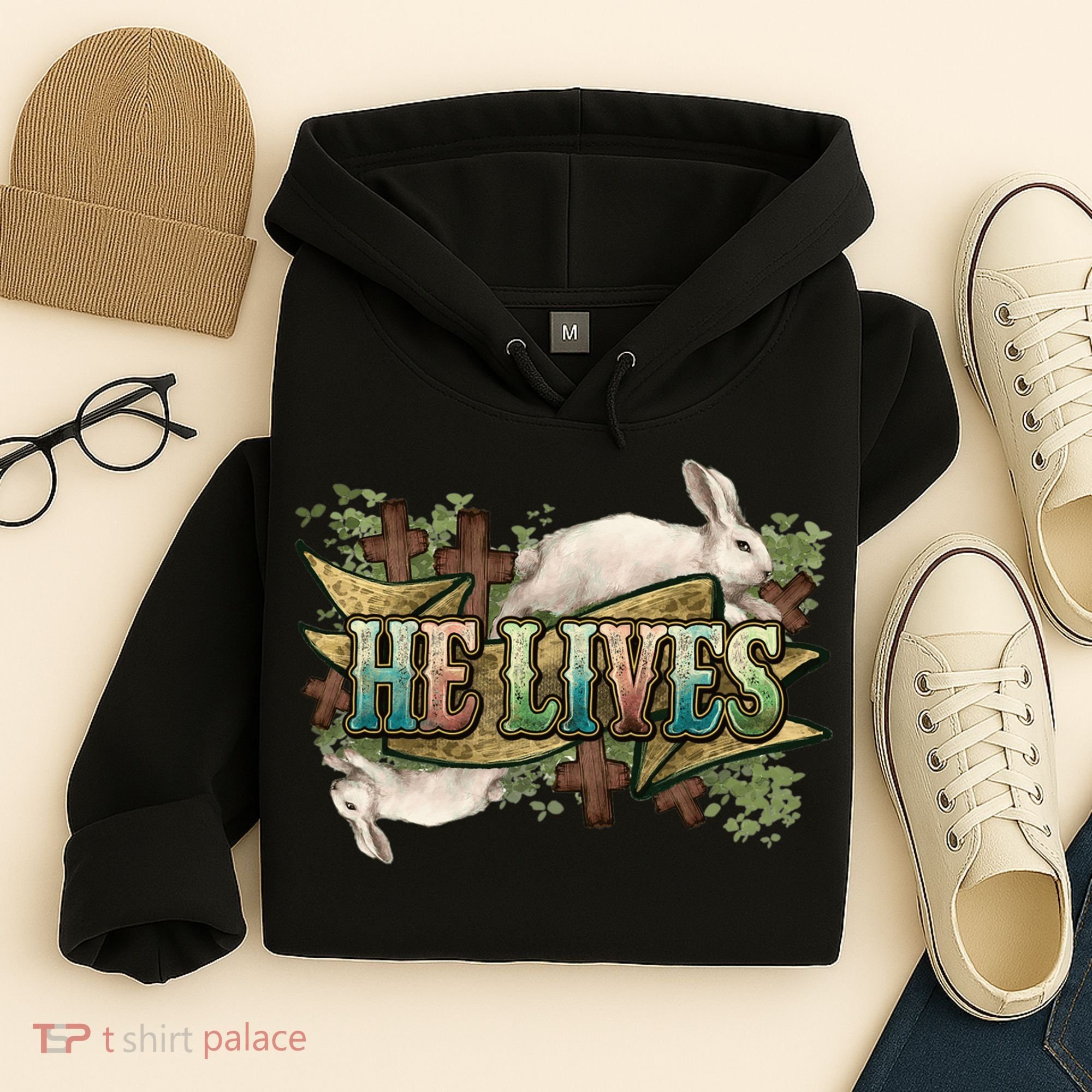 Easter Cross He Is Risen Jesus Christian He Lives Hoodie