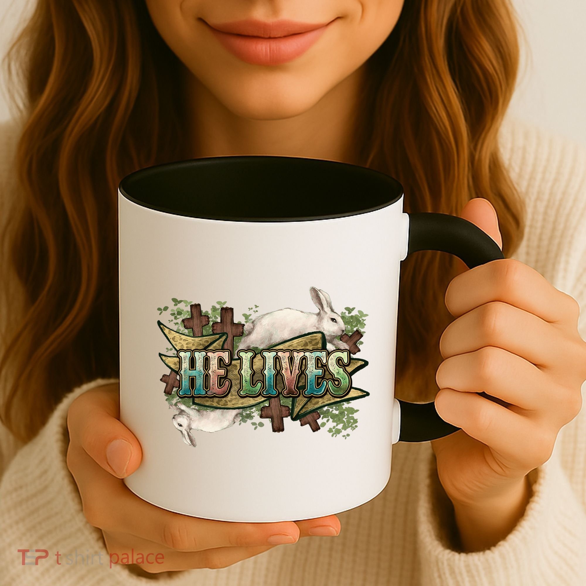 Easter Cross He Is Risen Jesus Christian He Lives Coffee Mug