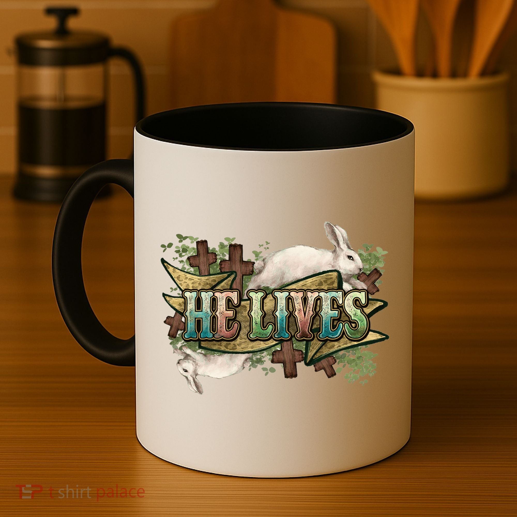 Easter Cross He Is Risen Jesus Christian He Lives Coffee Mug
