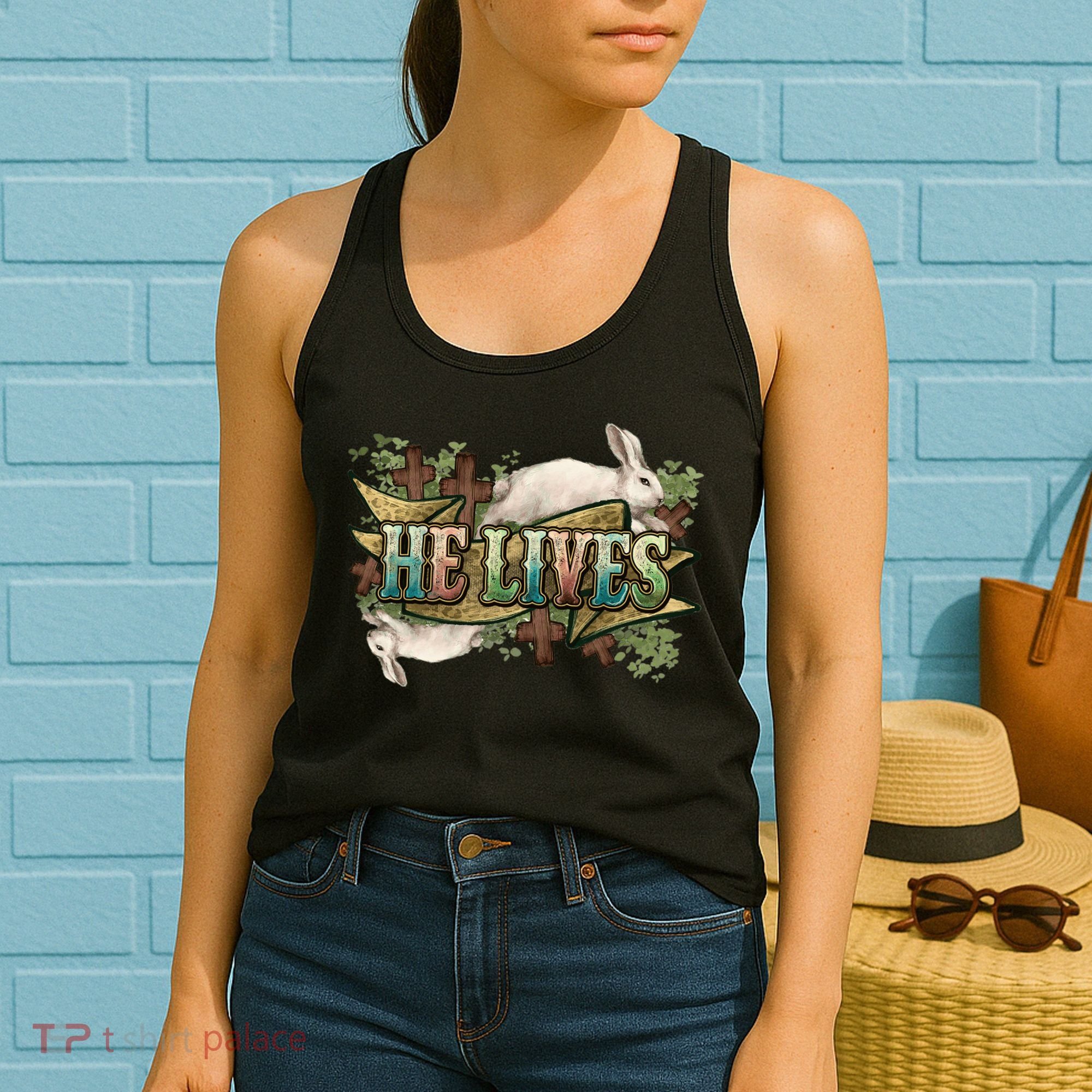 Easter Cross He Is Risen Jesus Christian He Lives Women's Tank Top