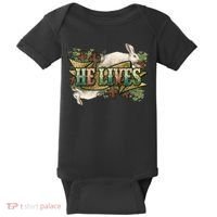 Easter Cross He Is Risen Jesus Christian He Lives Baby Bodysuit thumb 0