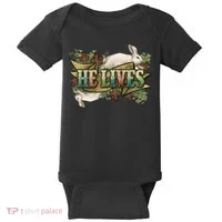 Easter Cross He Is Risen Jesus Christian He Lives Baby Bodysuit thumb 0
