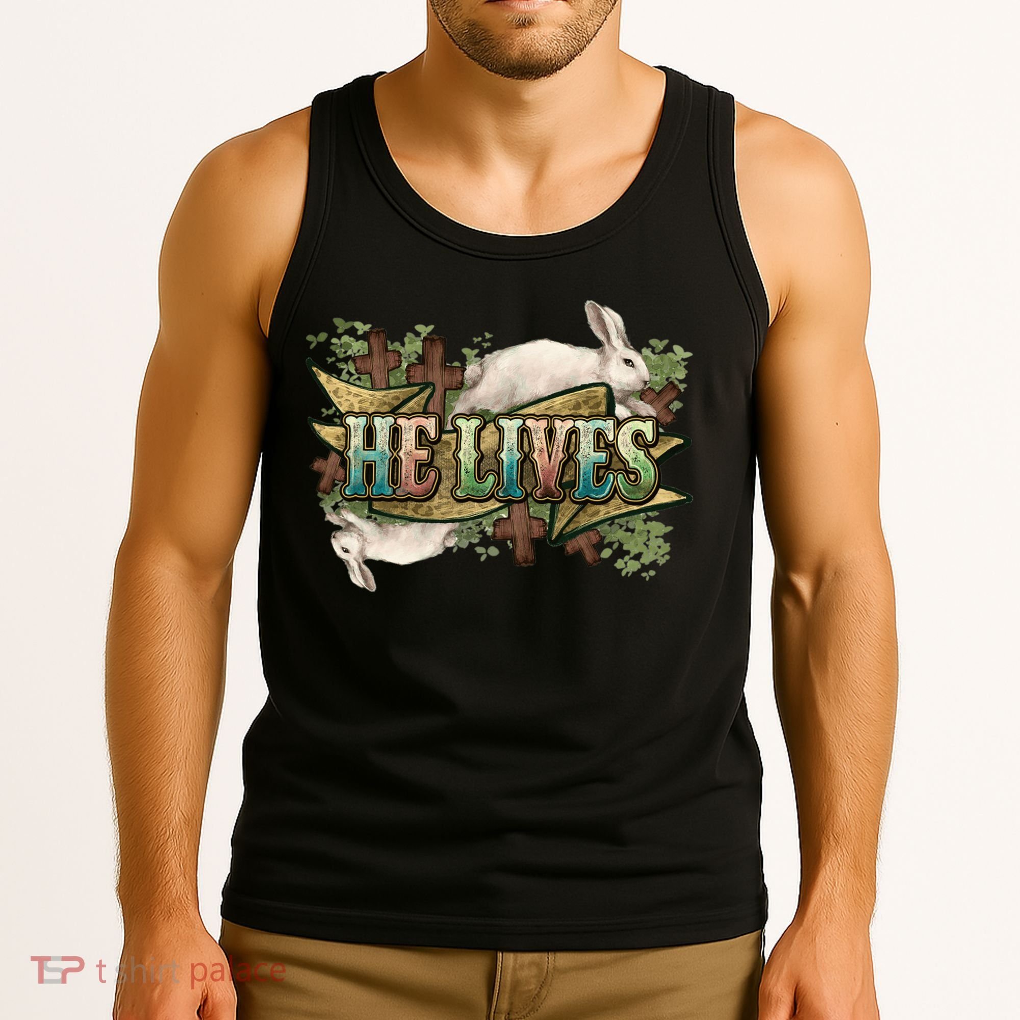 Easter Cross He Is Risen Jesus Christian He Lives Tank Top