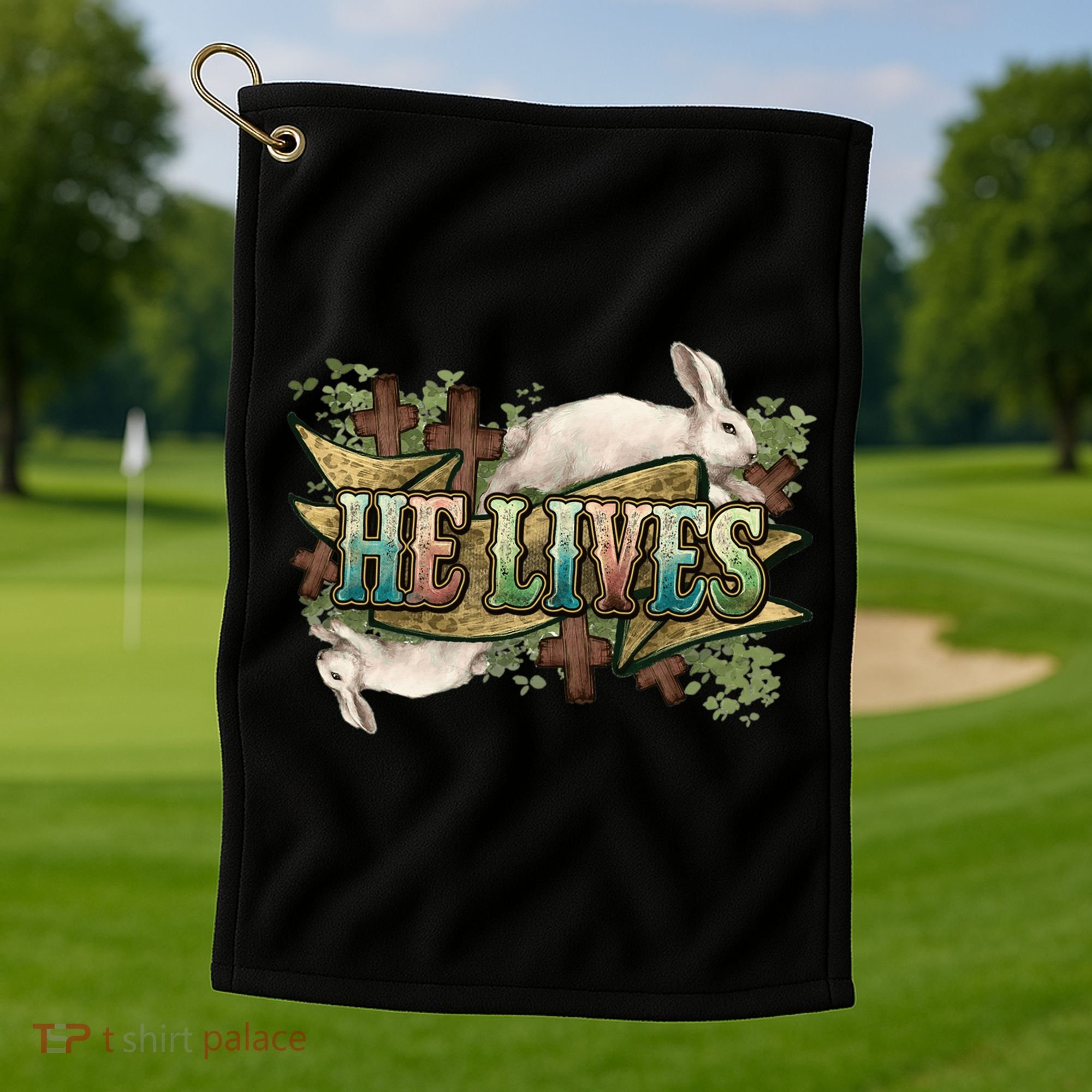 Easter Cross He Is Risen Jesus Christian He Lives Golf Towel