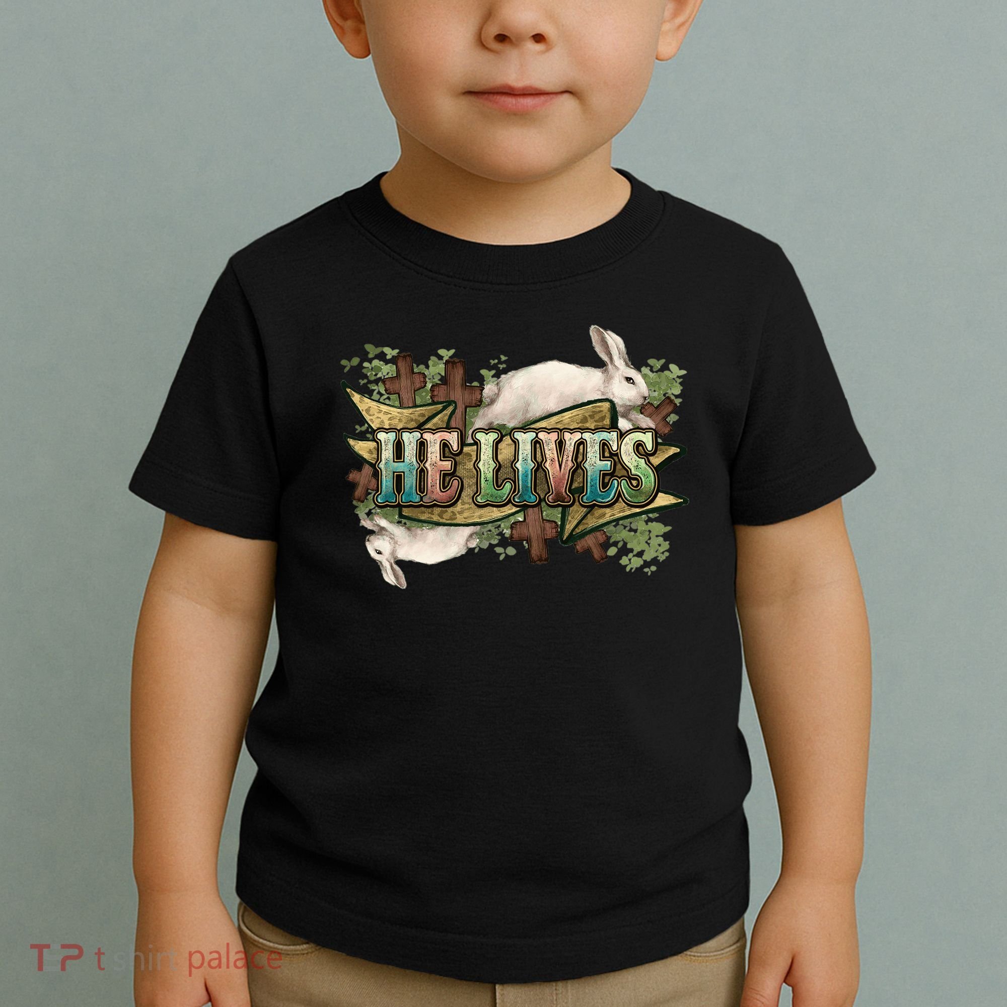Easter Cross He Is Risen Jesus Christian He Lives Toddler T-Shirt