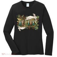 Easter Cross He Is Risen Jesus Christian He Lives Women's Long Sleeve Shirt thumb 0