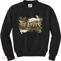 Easter Cross He Is Risen Jesus Christian He Lives Kids Sweatshirt thumb 0