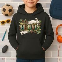 Easter Cross He Is Risen Jesus Christian He Lives Kids Hoodie thumb 2