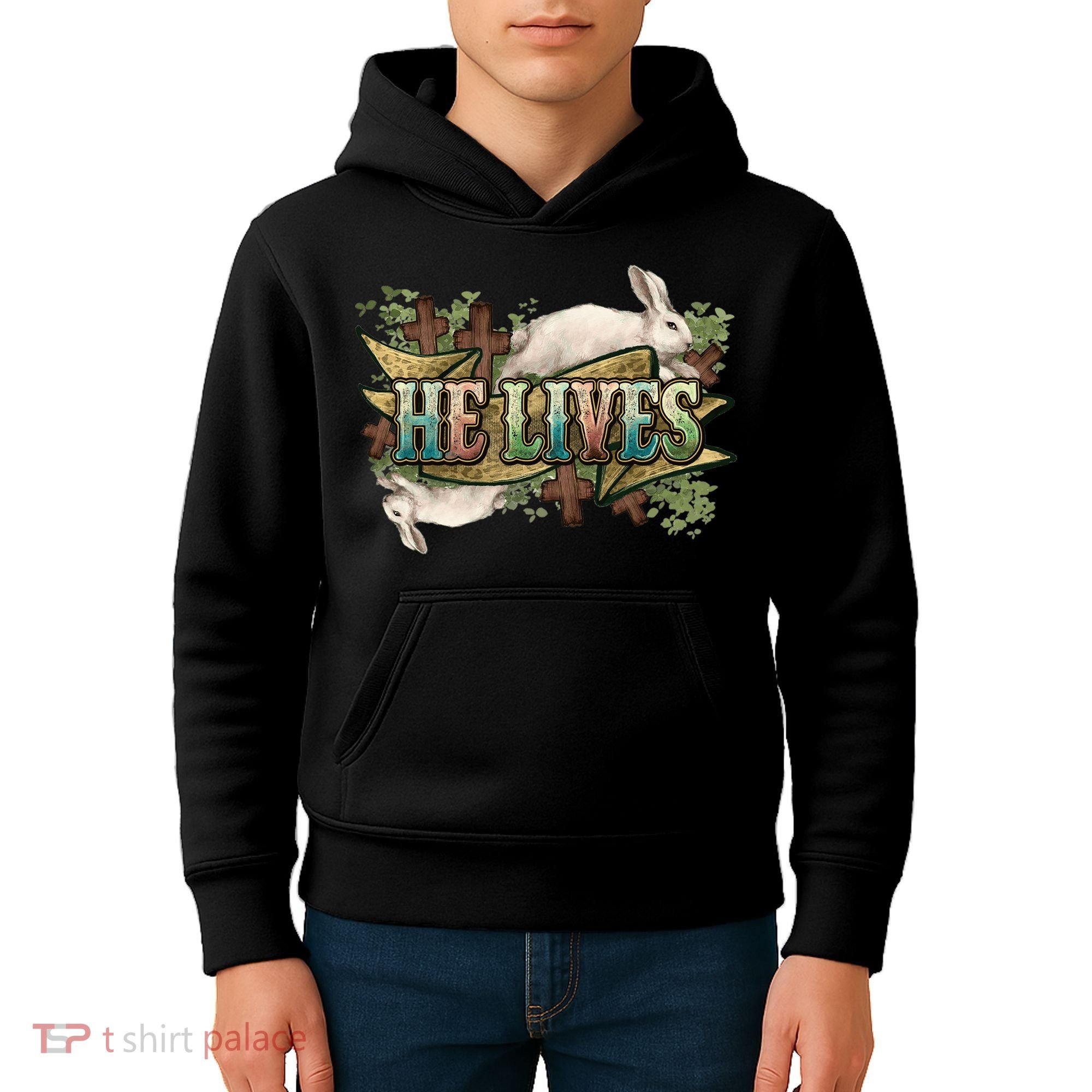 Easter Cross He Is Risen Jesus Christian He Lives Kids Hoodie