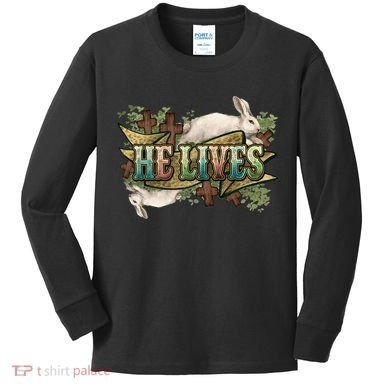 Easter Cross He Is Risen Jesus Christian He Lives Kids Long Sleeve Shirt