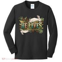 Easter Cross He Is Risen Jesus Christian He Lives Kids Long Sleeve Shirt thumb 0