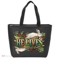 Easter Cross He Is Risen Jesus Christian He Lives Tote Bag thumb 0